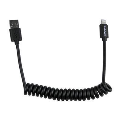 StarTech.com USBCLT60CMB 0.6m 2ft Coiled Black Apple 8 pin Lightning to USB Cable iPhone iPod iPad Coiled Lightning Cable Charge Sync