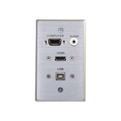 Cables To Go 39707 HDMI VGA 3.5mm Audio and USB Pass Through Wall Plate Single Gang Aluminum Mounting plate HD 15 mini phone stereo 3.5 mm HDMI USB T
