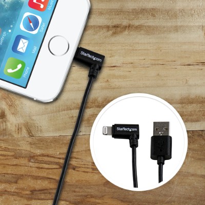 StarTech.com USBLT2MBR 2m 6ft Angled Black Apple 8 pin Lightning to USB Cable for iPhone iPod iPad Angled Lightning Cable Charge Sync