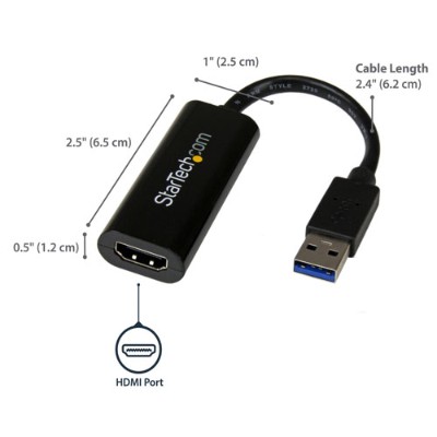 StarTech.com USB32HDES Slim USB 3.0 to HDMI External Video Card Multi Monitor Adapter USB Graphics Card USB Video Card 1920x1200